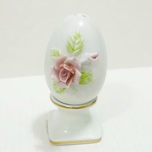 Norleans Japan Porcelain Salt and Pepper Shakers Set Flowering Egg and Stand